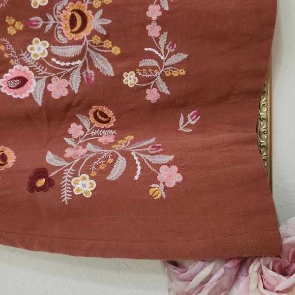 100% Linen Embroidered Floral Skirt  Rust Color Concert Coachella Sexy Large - Picture 4 of 10
